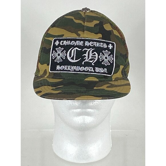 Chrome Hearts CH Hollywood, USA Camouflage Trucker Mesh Snapback Hat Cap F226 - Picture 1 of 7